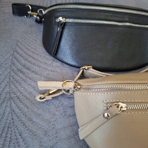 Nerka damska Double Zip Compact skórzana – beżowa