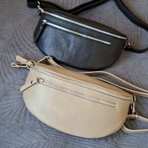 Nerka damska Double Zip Compact skórzana – beżowa