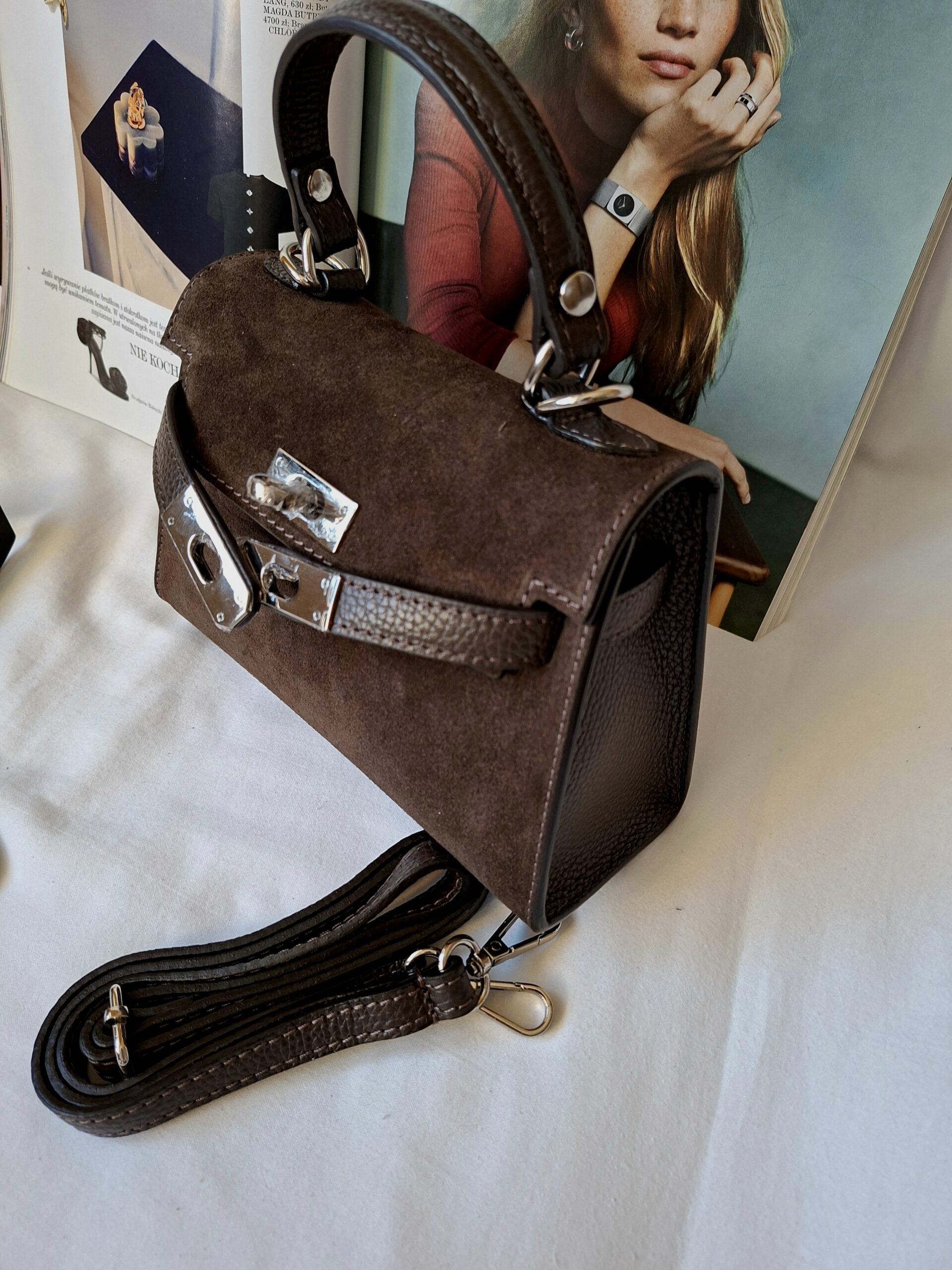 Torebka damska Kelia Suede 21 zamszowa - czekoladowa - obrazek 2