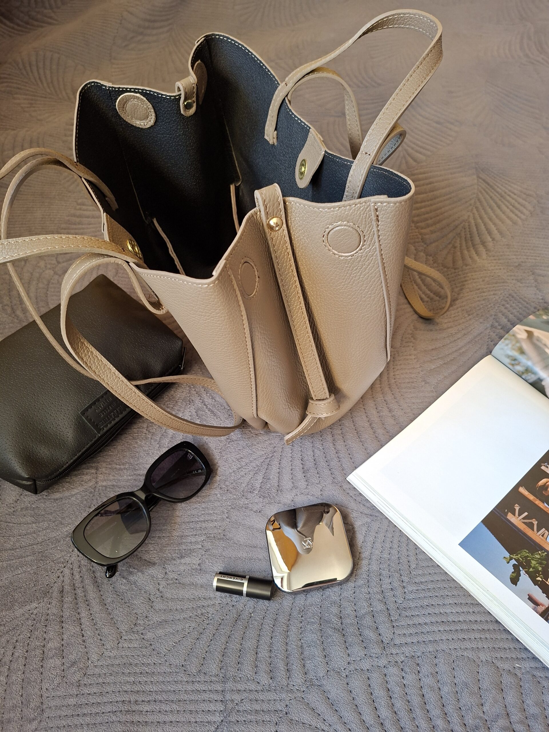 Torebka damska shopper Polli Magnet Midi skórzana - taupe (ciemny beż) - obrazek 5