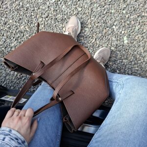 Torebka damska shopper Polli Snap Midi skórzana – czekoladowa