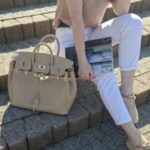 Torebka damska Beria Maxi skórzana  – taupe (ciemny beż)