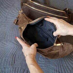 Nerka damska Double Zip zamszowa – koniakowa